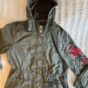 Hooded Khaki Green Women's 1X field jacket embroidery sleeve Large